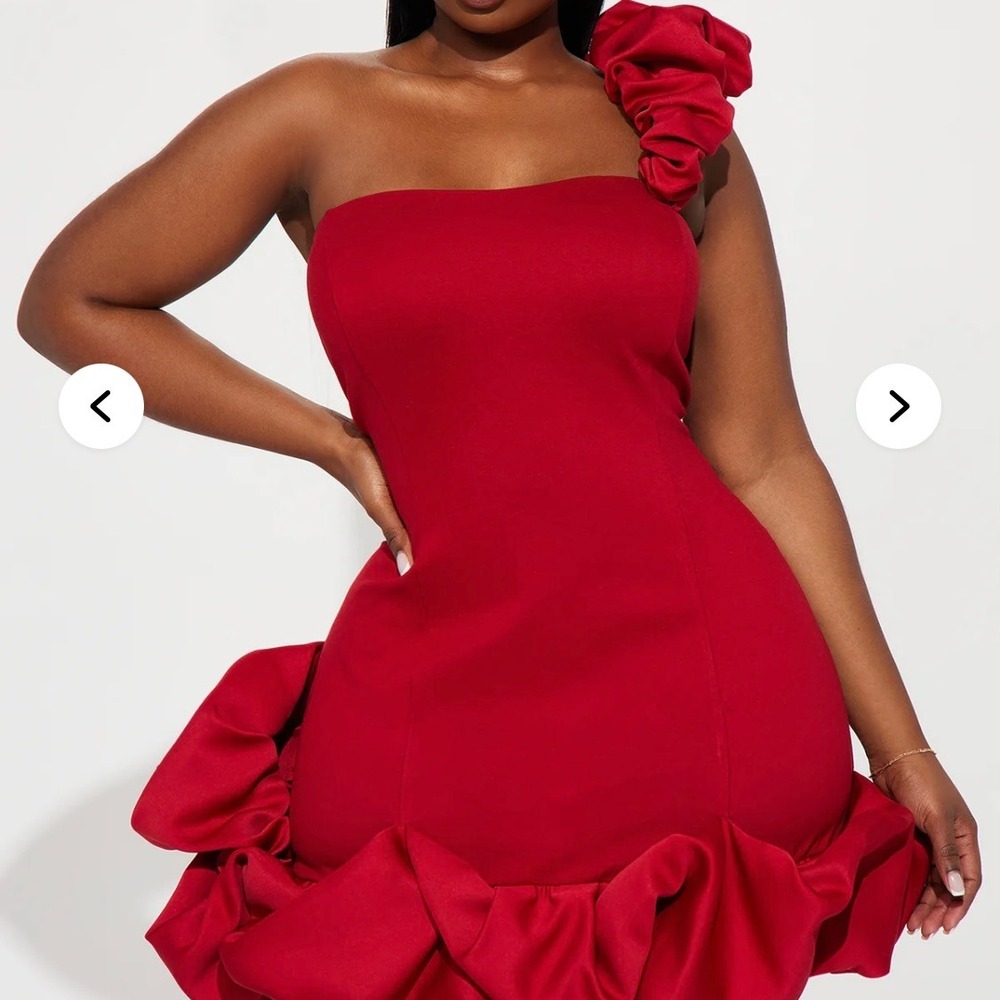 Fashion‎ Nova Wilma Ruffle Mini Dress Red 2X Strapless One Shoulder Statement